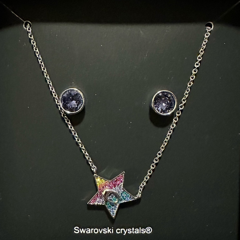 New Coach Rainbow Star Necklace & Purple Swarovski Crystal Earrings Set